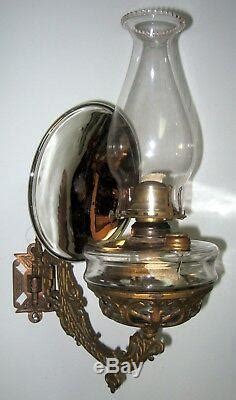 Antique Ornate Cast Iron Wall Bracket Victorian Oil Lamp Mercury Glass