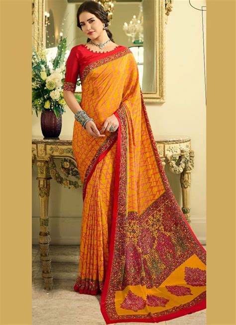 Crepe Silk Multi Colour Abstract Print Printed Saree Buy Online