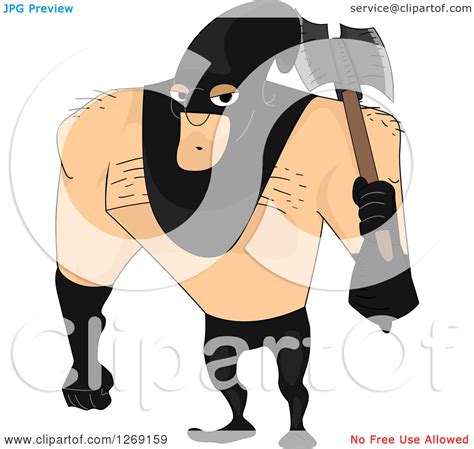 Clipart Of A Beefy Male Executioner Holding An Axe Royalty Free