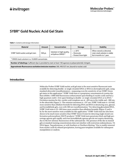 Sybr Gold Nucleic Acid Gel Stain Docslib