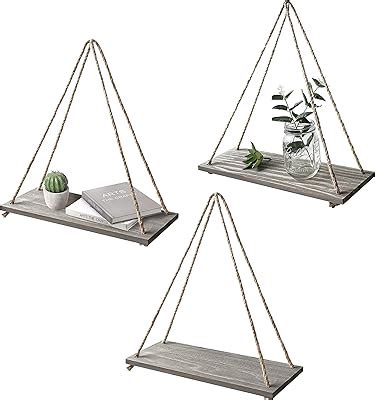 Amazon Mkono Wood Hanging Shelves For Wall Boho Decor Swing Rope