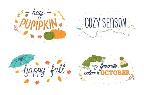 Autumn lettering set. Hand drawn fall season slogans. Vector illustration for stickers or ...