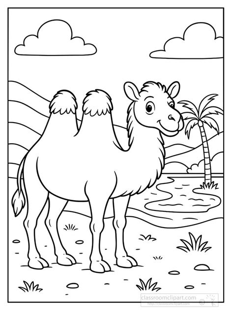 Cute Camel Desert Scene Coloring Clipart