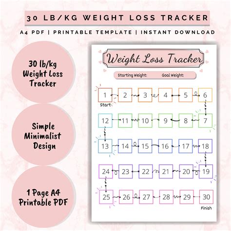 Weight Loss Tracker Printable 30 Lb Kg Weight Loss Chart Etsy