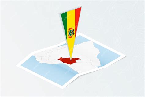 Mapa De Papel Isométrico Da Bolívia Com Bandeira Triangular Da Bolívia