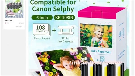 Kp 108in 3 Ink Cartridges And 108 Sheets Glossy Photo Paper 4x6 Compatible For Canon Selphy