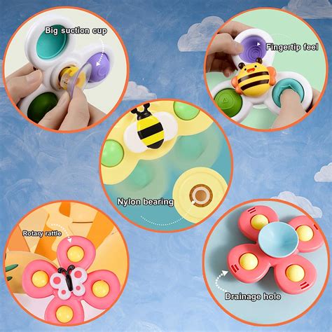 3 Pcs Baby Suction cup spinner toys | Bath Toys Funny Bathing Sucker ...