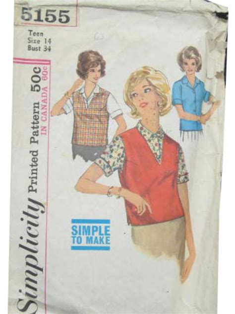 Retro Sixties Sewing Pattern 60s Simplicity Pattern No 5155 Teens