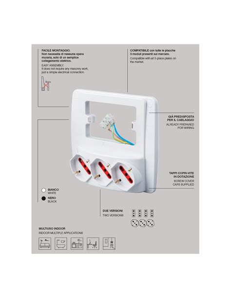 Multipresa Elettrica Da Parete Posti Bianca P T V Schuko A