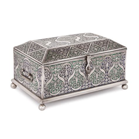 Large antique engraved and enamelled Bukhara silver casket | Mayfair ...