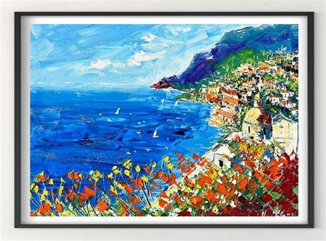 Dipinto Di Positano Su Tela Costiera Amalfitana Pittura A Olio Marco