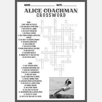 ALICE COACHMAN Biography crossword puzzle worksheet activity | TPT