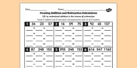 Y Inverse Check Digit Subtraction Addition Exchanging Sheet