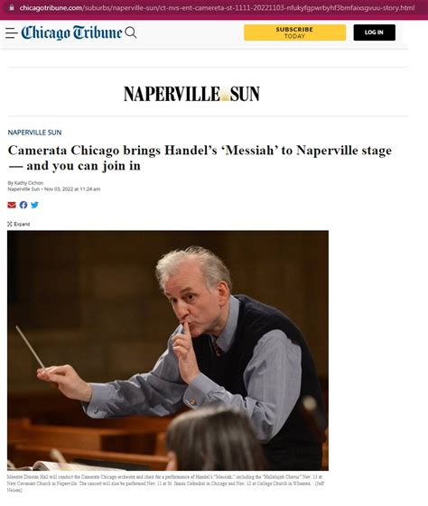 Messiah 2022 Naperville Sun Article Camerata Chicago