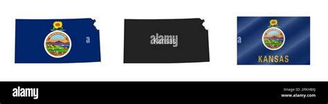 Kansas Us State Map With Masked Flag Detailed Silhouette Waving Flag