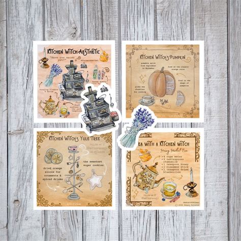 Kitchen Witch Pack Witchy Watercolor Art Prints and Stickers - Etsy