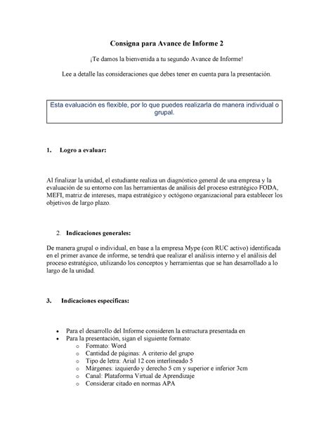 Semana 08 Indicaciones Avance de informe 2 Planificación Consigna