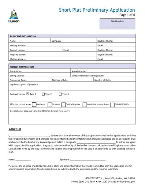 Fillable Online Short Plat Application Fax Email Print Pdffiller