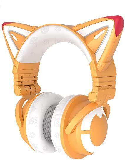 An Orange And White Cat Headphone With Ears On Its Earbands