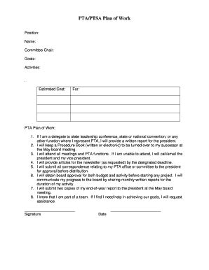 Plan Of Work Pinellas County Council Pta Fill And Sign Printable