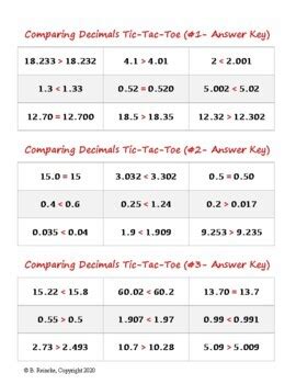 Comparing Decimals Tic Tac Toe By Reincke S Education Store Tpt