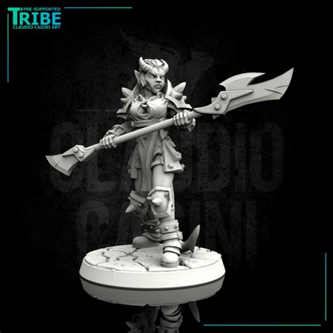 D Printable Female Human Elf Half Orc Tiefling Barbarian With