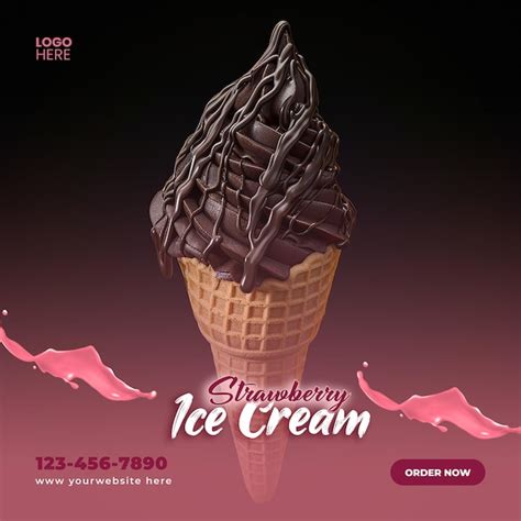 Los Conos De Helado De Fresa Las Redes Sociales Plantilla De Dise O De