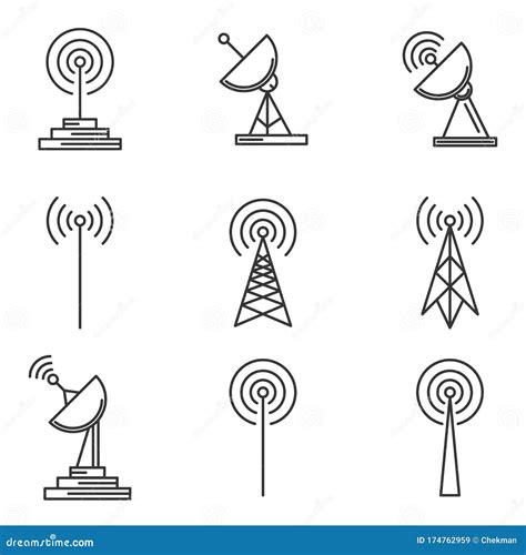 Antenna Icons Set Vector Linear Antenna Icons Stock Illustration