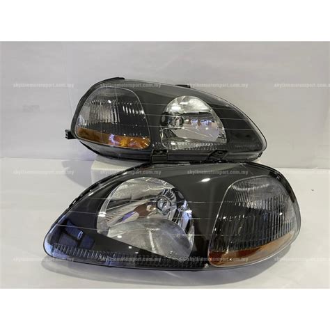 Honda Civic Ek So4 1996 1998 Head Lamp Black Taiwan Yellow Reflector Shopee Malaysia