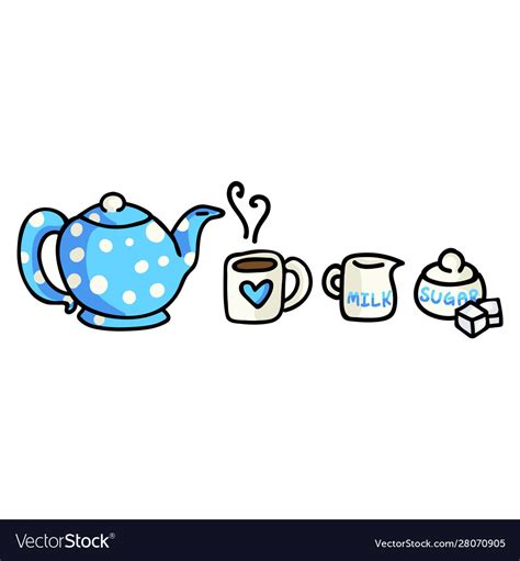 Cute tea time cartoon hand Royalty Free Vector Image