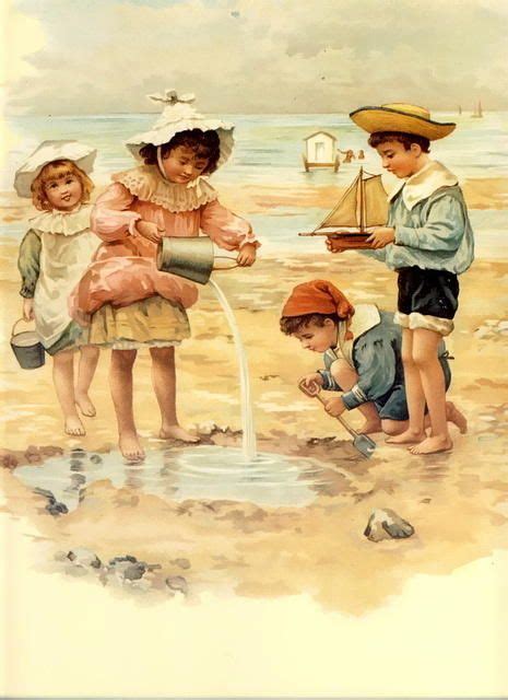 3024703587 D10c8610ba Children At The Seashore O Vintage Illustration