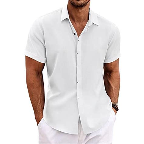 Herren Leinen Kurzarmhemden L Ssige Strand Button Down Hemden Formelle