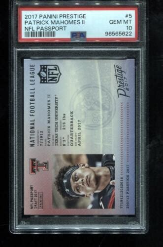 Patrick Mahomes RC 2017 Panini Prestige NFL Passport 5 Chiefs Rookie