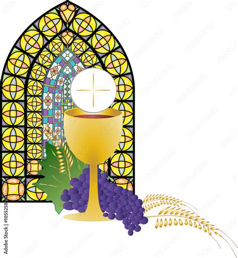 Eucharist Symbol Of Bread And Wine Chalice And Host With Wheat Ears