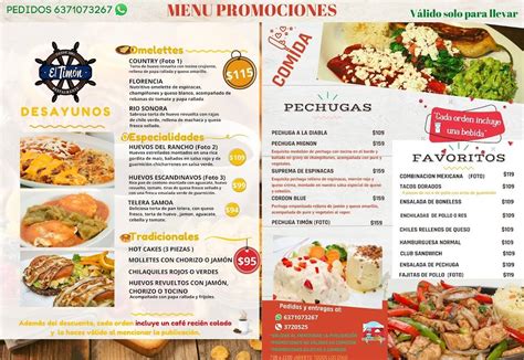 Carta de Restaurante El Timón Caborca