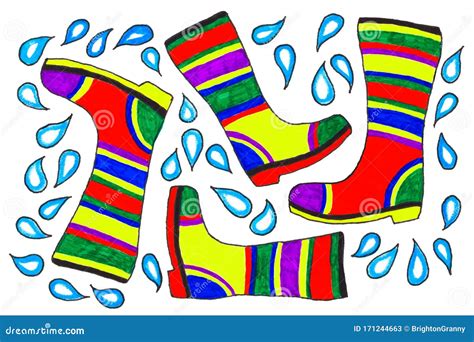 A Drawing Of Colorful Wellington Boots Stock Illustration