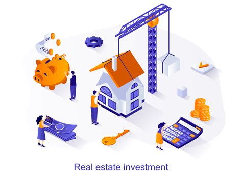 Real estate investment isometric web concept. People building new