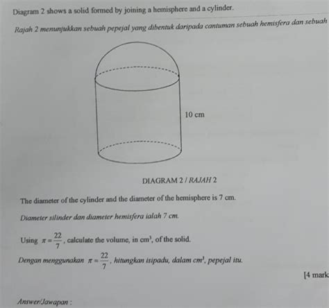 Solved Diagram Shows A Solid Formed By Joining A Hemisphere And A