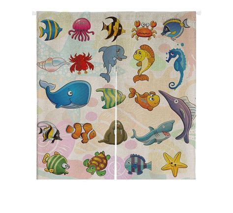 GCKG Cartoon Sealife Fish Shark Octopus Starfish Crab Doorway Curtain