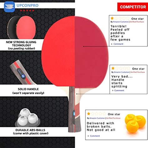 Upconpro Professional Ping Pong Paddle Set Pack Premium Table