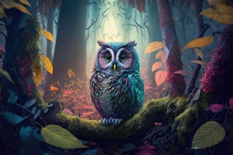 Premium AI Image A Painting Of An Owl With Yellow Eyes Sits On A