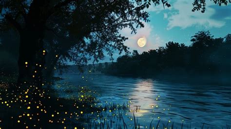 moonlit firefly night image moonlit fireflies night