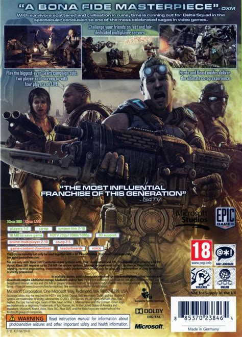 Gears Of War 3 2011 Xbox 360 Box Cover Art Mobygames