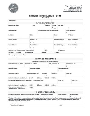 Fillable Online Medical Office Registration Form Wagner Pediatric