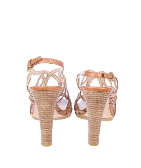 Prada Nude Tan Leather Elaborate Lace Sandals 39 Gem