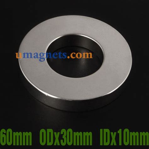 60mm Od X 30mm Id X 10mm Thick Neodymium Ring Magnets Powerful N42