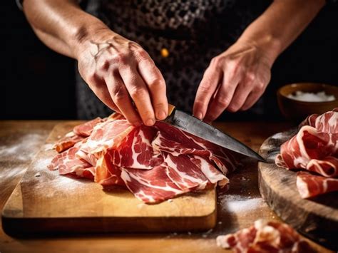 Premium AI Image | Ham cutter man cutting a piece of ham