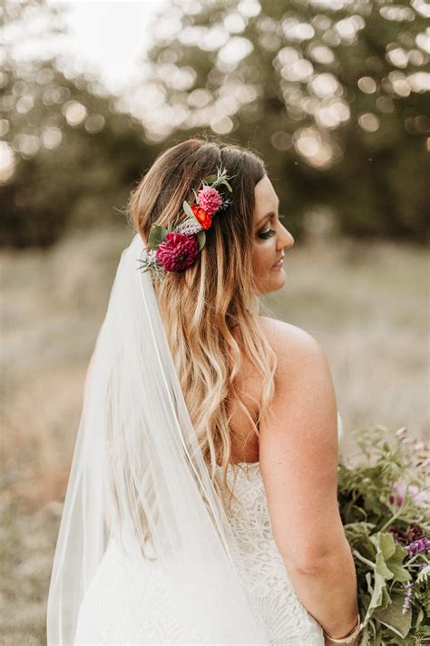 Flower Crown Bride With Veil Curly Bridal Hair Boho Wedding Hair