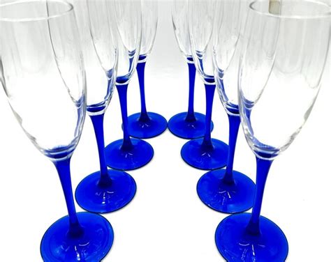 Luminarc Blue Stem Champagne Flutes Cobalt Blue Stemmed Fluted