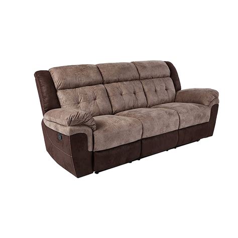 Benjara 91 Inch Double Reclining Manual Sofa Rich Brown Microfiber